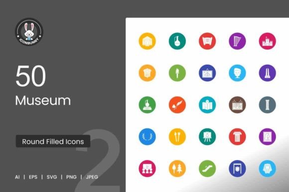 50 Museum Flat Round Icons: A Visual Toolkit for Modern Storytelling
