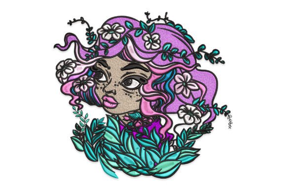 Bohemian Girl with Flowers and Leaves: A Versatile Embroidery Design for Creative Expression